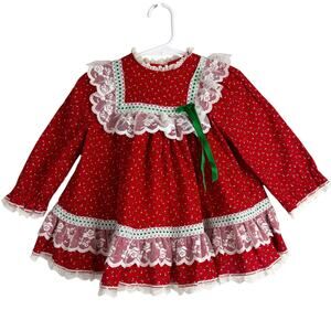 Vintage Bryan & Co Floral Red Lace Trim Girls Top Blouse Red - 2T 2